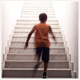 Teenager Running Up the Stairs