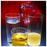 Alcoholic Drinks and Glasses of Water