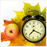Alarm Clock, Apple, and Maple Leaves