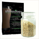 Chocolate Shakeology Packet and Jar of Oatmeal